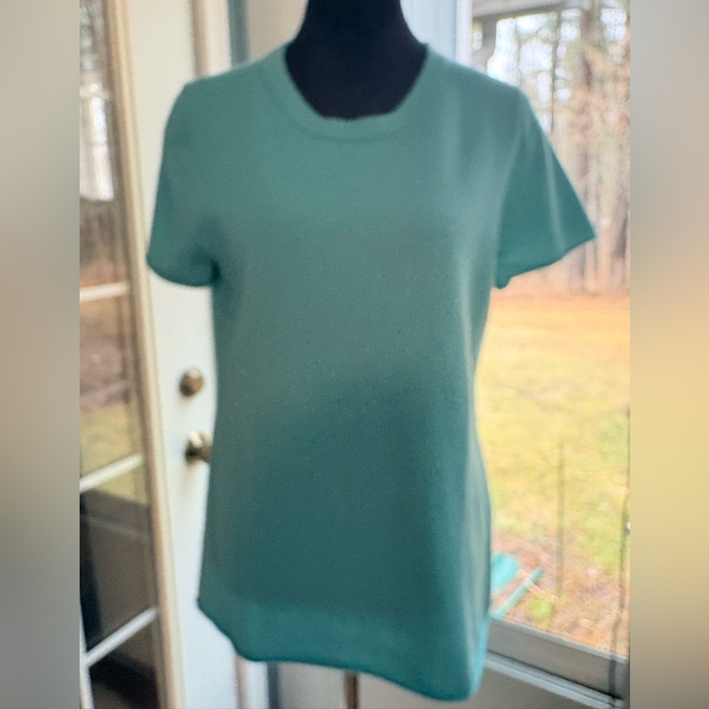 J. Crew Teal Short-Sleeve cashmere Crewneck Tee